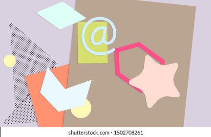 Abstract paper cut layout top view. Background template with paper cut geometric shapes flat lay with 3d realistic shadow. Pastel colors. Vector banner craft paper style.
