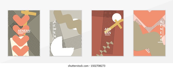 Abstract paper cut layout top view. Flyer templates with paper cut geometric shapes flat lay with 3d realistic shadow. Pastel colors. Vector cover set craft paper style.