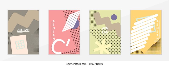 Abstract paper cut layout top view. Flyer templates with paper cut geometric shapes flat lay with 3d realistic shadow. Pastel colors. Vector cover set craft paper style.