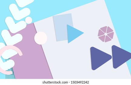 Abstract paper cut layout top view. Background template with paper cut geometric shapes flat lay with 3d realistic shadow. Pastel colors. Vector banner craft paper style.
