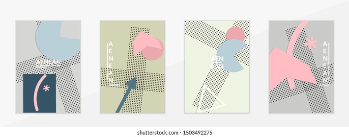 Abstract paper cut layout top view. Flyer templates with paper cut geometric shapes flat lay with 3d realistic shadow. Pastel colors. Vector cover set craft paper style.