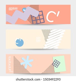 Abstract paper cut layout top view. Banner templates with paper cut geometric shapes flat lay with 3d realistic shadow. Pastel colors. Vector banner set craft paper style.