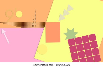 Abstract paper cut layout top view. Background template with paper cut geometric shapes flat lay with 3d realistic shadow. Pastel colors. Vector banner craft paper style.