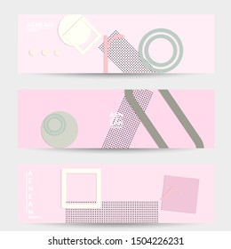 Abstract paper cut layout top view. Banner templates with paper cut geometric shapes flat lay with 3d realistic shadow. Pastel colors. Vector banner set craft paper style.