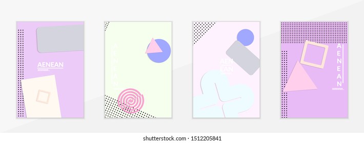 Abstract paper cut layout top view. Flyer templates with paper cut geometric shapes flat lay with 3d realistic shadow. Pastel colors. Vector cover set craft paper style.