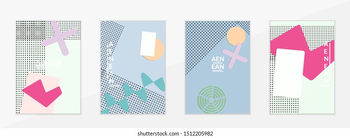 Abstract paper cut layout top view. Flyer templates with paper cut geometric shapes flat lay with 3d realistic shadow. Pastel colors. Vector cover set craft paper style.