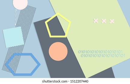 Abstract paper cut layout top view. Background template with paper cut geometric shapes flat lay with 3d realistic shadow. Pastel colors. Vector banner craft paper style.