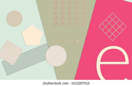Abstract paper cut layout top view. Background template with paper cut geometric shapes flat lay with 3d realistic shadow. Pastel colors. Vector banner craft paper style.