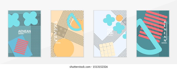Abstract paper cut layout top view. Flyer templates with paper cut geometric shapes flat lay with 3d realistic shadow. Pastel colors. Vector cover set craft paper style.