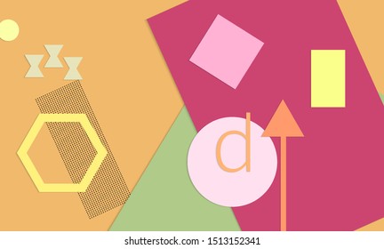 Abstract paper cut layout top view. Background template with paper cut geometric shapes flat lay with 3d realistic shadow. Pastel colors. Vector banner craft paper style.