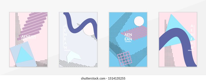 Abstract paper cut layout top view. Flyer templates with paper cut geometric shapes flat lay with 3d realistic shadow. Pastel colors. Vector cover set craft paper style.