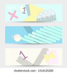 Abstract paper cut layout top view. Banner templates with paper cut geometric shapes flat lay with 3d realistic shadow. Pastel colors. Vector banner set craft paper style.