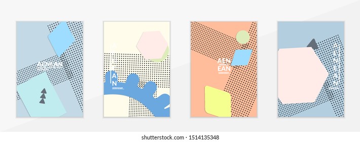 Abstract paper cut layout top view. Flyer templates with paper cut geometric shapes flat lay with 3d realistic shadow. Pastel colors. Vector cover set craft paper style.