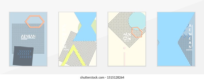 Abstract paper cut layout top view. Flyer templates with paper cut geometric shapes flat lay with 3d realistic shadow. Pastel colors. Vector cover set craft paper style.