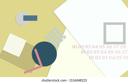 Abstract paper cut layout top view. Background template with paper cut geometric shapes flat lay with 3d realistic shadow. Pastel colors. Vector banner craft paper style.