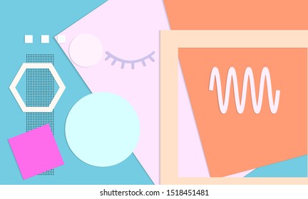 Abstract paper cut layout top view. Background template with paper cut geometric shapes flat lay with 3d realistic shadow. Pastel colors. Vector banner craft paper style.