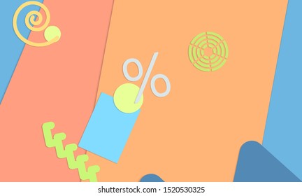 Abstract paper cut layout top view. Background template with paper cut geometric shapes flat lay with 3d realistic shadow. Pastel colors. Vector banner craft paper style.