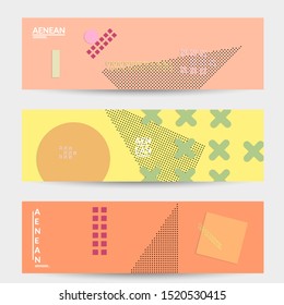 Abstract paper cut layout top view. Banner templates with paper cut geometric shapes flat lay with 3d realistic shadow. Pastel colors. Vector banner set craft paper style.