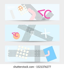 Abstract paper cut layout top view. Banner templates with paper cut geometric shapes flat lay with 3d realistic shadow. Pastel colors. Vector banner set craft paper style.