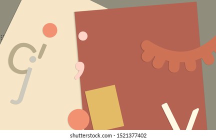 Abstract paper cut layout top view. Background template with paper cut geometric shapes flat lay with 3d realistic shadow. Pastel colors. Vector banner craft paper style.