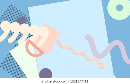 Abstract paper cut layout top view. Background template with paper cut geometric shapes flat lay with 3d realistic shadow. Pastel colors. Vector banner craft paper style.
