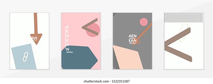 Abstract paper cut layout top view. Flyer templates with paper cut geometric shapes flat lay with 3d realistic shadow. Pastel colors. Vector cover set craft paper style.
