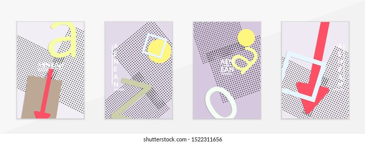 Abstract paper cut layout top view. Flyer templates with paper cut geometric shapes flat lay with 3d realistic shadow. Pastel colors. Vector cover set craft paper style.