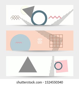 Abstract paper cut layout top view. Banner templates with paper cut geometric shapes flat lay with 3d realistic shadow. Pastel colors. Vector banner set craft paper style.