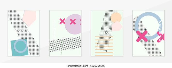 Abstract paper cut layout top view. Flyer templates with paper cut geometric shapes flat lay with 3d realistic shadow. Pastel colors. Vector cover set craft paper style.