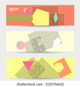 Abstract paper cut layout top view. Banner templates with paper cut geometric shapes flat lay with 3d realistic shadow. Pastel colors. Vector banner set craft paper style.