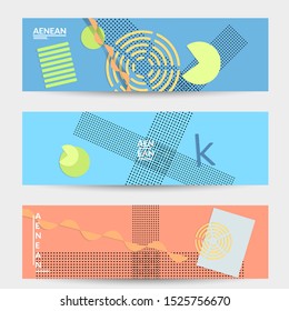 Abstract paper cut layout top view. Banner templates with paper cut geometric shapes flat lay with 3d realistic shadow. Pastel colors. Vector banner set craft paper style.