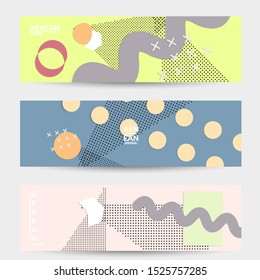 Abstract paper cut layout top view. Banner templates with paper cut geometric shapes flat lay with 3d realistic shadow. Pastel colors. Vector banner set craft paper style.