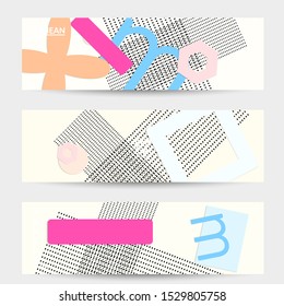 Abstract paper cut layout top view. Banner templates with paper cut geometric shapes flat lay with 3d realistic shadow. Pastel colors. Vector banner set craft paper style.