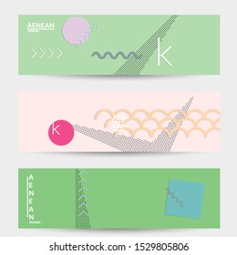 Abstract paper cut layout top view. Banner templates with paper cut geometric shapes flat lay with 3d realistic shadow. Pastel colors. Vector banner set craft paper style.