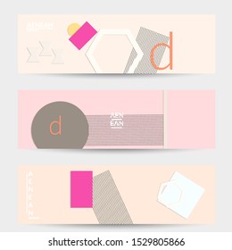 Abstract paper cut layout top view. Banner templates with paper cut geometric shapes flat lay with 3d realistic shadow. Pastel colors. Vector banner set craft paper style.