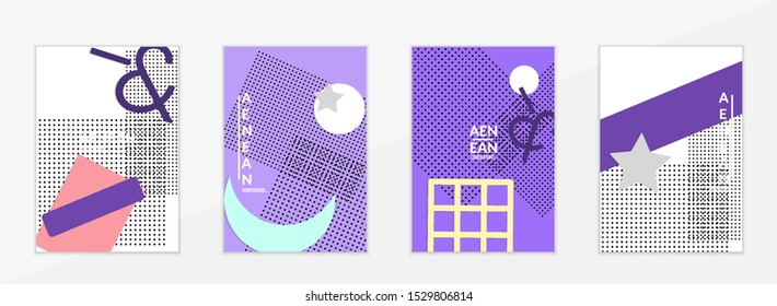 Abstract paper cut layout top view. Flyer templates with paper cut geometric shapes flat lay with 3d realistic shadow. Pastel colors. Vector cover set craft paper style.