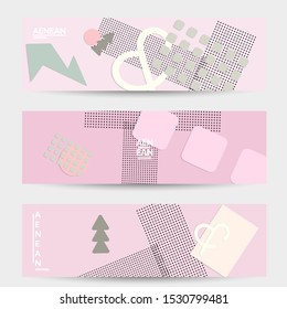 Abstract paper cut layout top view. Banner templates with paper cut geometric shapes flat lay with 3d realistic shadow. Pastel colors. Vector banner set craft paper style.