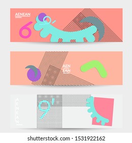 Abstract paper cut layout top view. Banner templates with paper cut geometric shapes flat lay with 3d realistic shadow. Pastel colors. Vector banner set craft paper style.