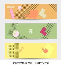 Abstract paper cut layout top view. Banner templates with paper cut geometric shapes flat lay with 3d realistic shadow. Pastel colors. Vector banner set craft paper style.