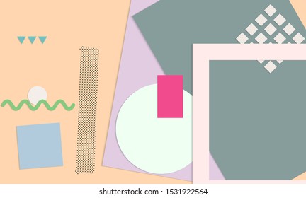 Abstract paper cut layout top view. Background template with paper cut geometric shapes flat lay with 3d realistic shadow. Pastel colors. Vector banner craft paper style.