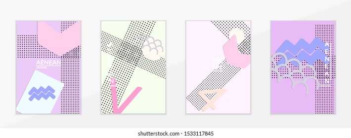 Abstract paper cut layout top view. Flyer templates with paper cut geometric shapes flat lay with 3d realistic shadow. Pastel colors. Vector cover set craft paper style.