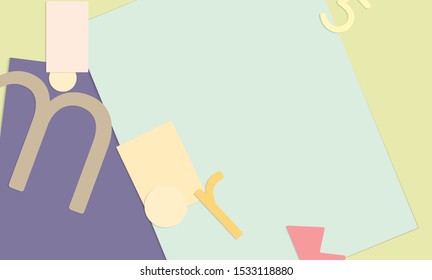 Abstract paper cut layout top view. Background template with paper cut geometric shapes flat lay with 3d realistic shadow. Pastel colors. Vector banner craft paper style.