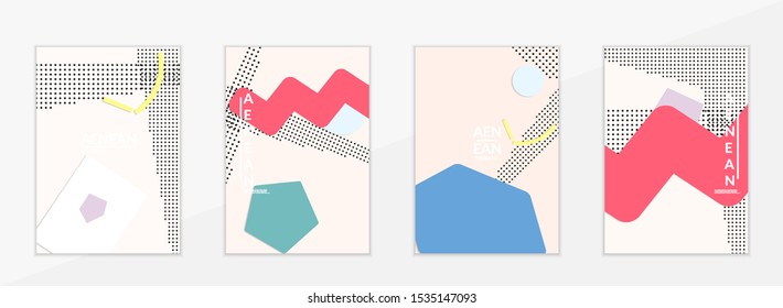 Abstract paper cut layout top view. Flyer templates with paper cut geometric shapes flat lay with 3d realistic shadow. Pastel colors. Vector cover set craft paper style.