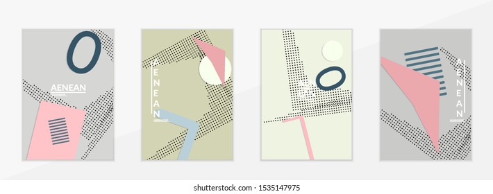 Abstract paper cut layout top view. Flyer templates with paper cut geometric shapes flat lay with 3d realistic shadow. Pastel colors. Vector cover set craft paper style.