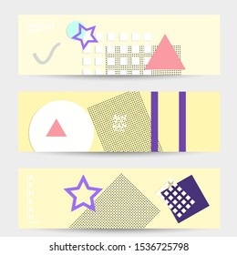 Abstract paper cut layout top view. Banner templates with paper cut geometric shapes flat lay with 3d realistic shadow. Pastel colors. Vector banner set craft paper style.