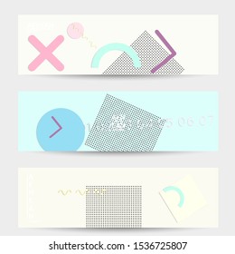 Abstract paper cut layout top view. Banner templates with paper cut geometric shapes flat lay with 3d realistic shadow. Pastel colors. Vector banner set craft paper style.