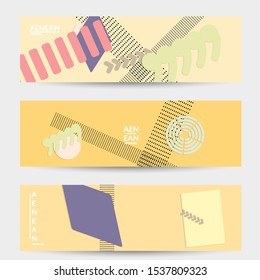 Abstract paper cut layout top view. Banner templates with paper cut geometric shapes flat lay with 3d realistic shadow. Pastel colors. Vector banner set craft paper style.