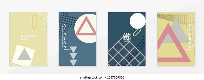 Abstract paper cut layout top view. Flyer templates with paper cut geometric shapes flat lay with 3d realistic shadow. Pastel colors. Vector cover set craft paper style.