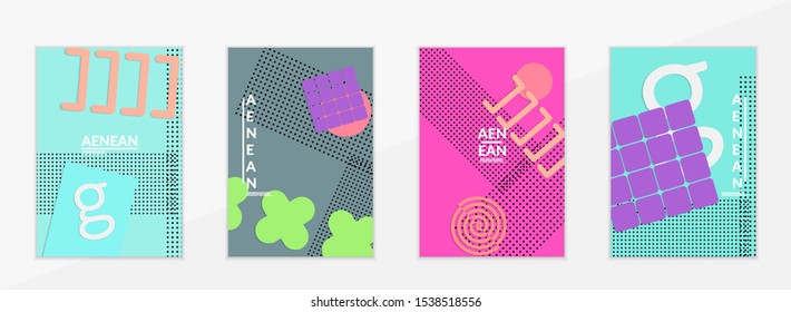 Abstract paper cut layout top view. Flyer templates with paper cut geometric shapes flat lay with 3d realistic shadow. Pastel colors. Vector cover set craft paper style.