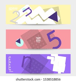 Abstract paper cut layout top view. Banner templates with paper cut geometric shapes flat lay with 3d realistic shadow. Pastel colors. Vector banner set craft paper style.